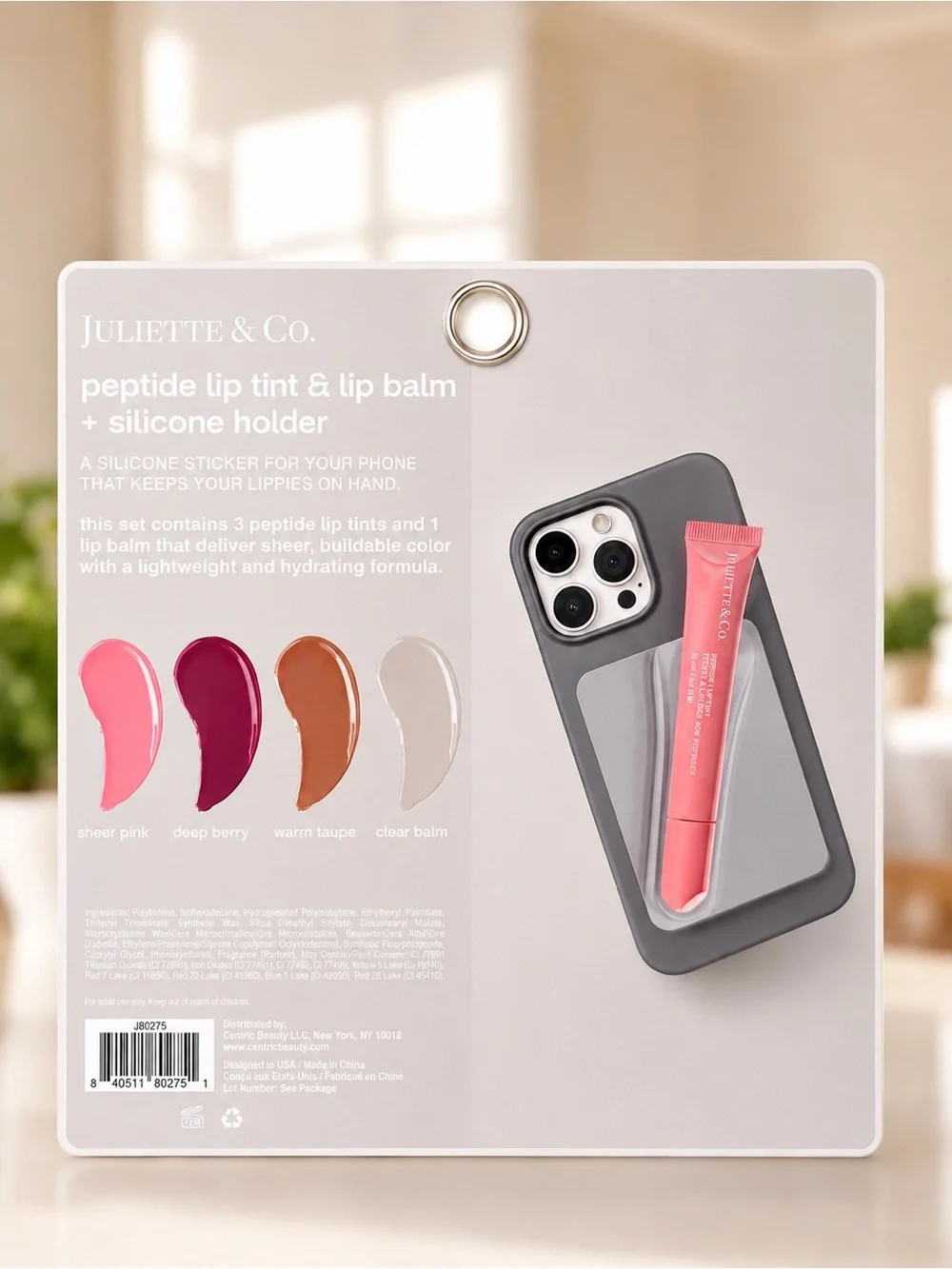 Juliette & Co Peptide Lip Tint & Lip Balm Set w/ Silicone Phone Holder New